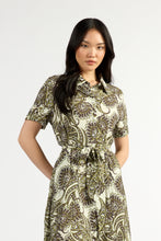 Load image into Gallery viewer, TUESDAY GODET SHIRT DRESS OLIVE PAISLEY