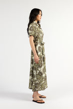 Load image into Gallery viewer, TUESDAY GODET SHIRT DRESS OLIVE PAISLEY