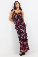 Load image into Gallery viewer, ARRIVING 12.8 | GEORGIA ZOE GALORE BLACK PINK ABSTRACT PRINT BIAS RUFFLE SLIP MAXI DRESS
