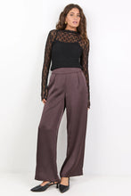 Load image into Gallery viewer, BY ROSA GRANDEUR CHOCOLATE SATIN ELASTIC BACK WIDELEG PANTS