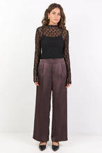 Load image into Gallery viewer, BY ROSA GRANDEUR CHOCOLATE SATIN ELASTIC BACK WIDELEG PANTS