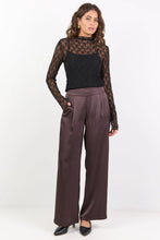 Load image into Gallery viewer, BY ROSA GRANDEUR CHOCOLATE SATIN ELASTIC BACK WIDELEG PANTS