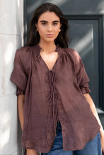 Load image into Gallery viewer, AMONG THE BRAVE PROSPECT CHOCOLATE TIE FRONT MID SLEEVE TOP