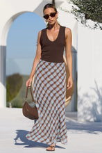 Load image into Gallery viewer, GEORGIA ZOE JUBILANT CHOCOLATE ICE BLUE CHECK GEORGETTE PULL ON BIAS MAXI SKIRT
