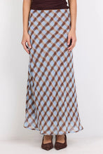 Load image into Gallery viewer, GEORGIA ZOE JUBILANT CHOCOLATE ICE BLUE CHECK GEORGETTE PULL ON BIAS MAXI SKIRT