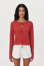 Load image into Gallery viewer, ROWIE MARCIA BOW CARDIGAN APPLE RED