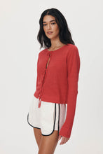 Load image into Gallery viewer, ROWIE MARCIA BOW CARDIGAN APPLE RED