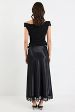 Load image into Gallery viewer, GEORGIA ZOE MARGARITA BLACK SATIN LACE TRIM BIAS MAXI SKIRT
