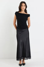 Load image into Gallery viewer, GEORGIA ZOE MARGARITA BLACK SATIN LACE TRIM BIAS MAXI SKIRT
