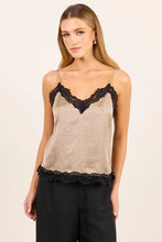 Load image into Gallery viewer, STORIES BE TOLD NOCTURNE TAUPE SATIN LACE TRIM CAMI