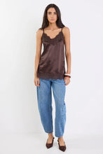 Load image into Gallery viewer, GEORGIA ZOE NOIR CHOCOLATE SATIN LACE TRIM CAMI