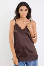 Load image into Gallery viewer, GEORGIA ZOE NOIR CHOCOLATE SATIN LACE TRIM CAMI