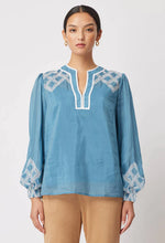 Load image into Gallery viewer, ONCE WAS MAHRA SILK COTTON EMBROIDERED ROUND SHOULDER YOKE BLOUSE
