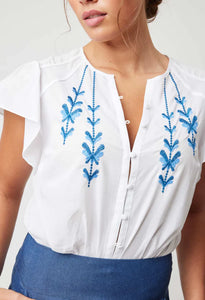 ONCE WAS FLUTTER SLEEVE TOP WHITE