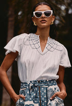 Load image into Gallery viewer, ONCE WAS ST LUCIA FLUTTER SLEEVE TOP IVORY