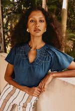 Load image into Gallery viewer, ONCE WAS ST LUCIA FLUTTER SLEEVE TOP INK