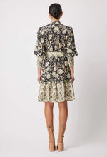 Load image into Gallery viewer, ONCE WAS FARRAH LINEN VISCOSE HIGH NECK PLEAT SLEEVE BUTTON FRONT DRESS