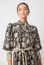 Load image into Gallery viewer, ONCE WAS FARRAH LINEN VISCOSE HIGH NECK PLEAT SLEEVE BUTTON FRONT DRESS