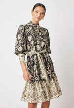 Load image into Gallery viewer, ONCE WAS FARRAH LINEN VISCOSE HIGH NECK PLEAT SLEEVE BUTTON FRONT DRESS