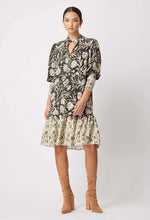 Load image into Gallery viewer, ONCE WAS FARRAH LINEN VISCOSE HIGH NECK PLEAT SLEEVE BUTTON FRONT DRESS