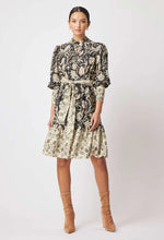 Load image into Gallery viewer, ONCE WAS FARRAH LINEN VISCOSE HIGH NECK PLEAT SLEEVE BUTTON FRONT DRESS