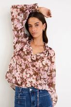 Load image into Gallery viewer, AMONG THE BRAVE ODYSSEY BLUSH CHOCOLATE FLORAL SHIRREDE NECK LS TOP