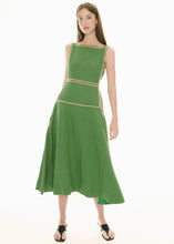 Load image into Gallery viewer, POL MARLIN RAFFIA TRIM DRESS GREEN