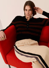 Load image into Gallery viewer, POL MEIRA STRIPE POLO KNIT BLACK/TOFFEE