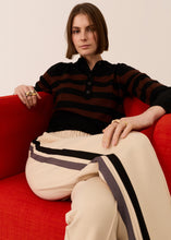 Load image into Gallery viewer, POL MEIRA STRIPE POLO KNIT BLACK/TOFFEE