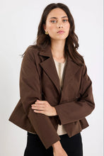 Load image into Gallery viewer, STORIES BE TOLD PATHWAY CHOCOLATE CROPPED TRENCH JACKET