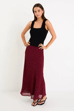 Load image into Gallery viewer, STORIES BE TOLD EMPORIUM BURGUNDY POLKA DOT SKIRT
