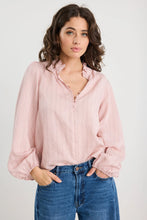 Load image into Gallery viewer, IVY + JACK PREMISE BLUSH STRIPE HIGH NECK BUTTONED LS TOP