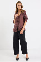 Load image into Gallery viewer, AMONG THE BRAVE PROSPECT CHOCOLATE TIE FRONT MID SLEEVE TOP