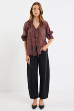 Load image into Gallery viewer, AMONG THE BRAVE PROSPECT CHOCOLATE TIE FRONT MID SLEEVE TOP