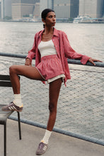 Load image into Gallery viewer, ROWIE RAMONA STRIPE LONG SLEEVE SHIRT CHERRY RED