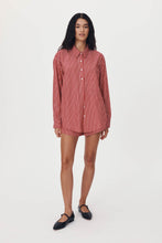 Load image into Gallery viewer, ROWIE RAMONA STRIPE LONG SLEEVE SHIRT CHERRY RED