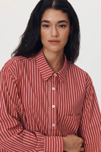 Load image into Gallery viewer, ROWIE RAMONA STRIPE LONG SLEEVE SHIRT CHERRY RED