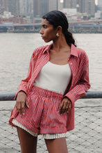 Load image into Gallery viewer, ROWIE RAMONA STRIPE LONG SLEEVE SHIRT CHERRY RED