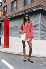 Load image into Gallery viewer, ROWIE RAMONA STRIPE LONG SLEEVE SHIRT CHERRY RED