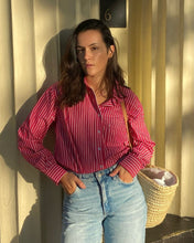 Load image into Gallery viewer, ROWIE RAMONA STRIPE LONG SLEEVE SHIRT CHERRY RED