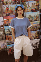 Load image into Gallery viewer, ROWIE RANIA CONTRAST KNIT TEE CHALK BLUE