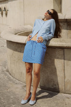 Load image into Gallery viewer, ROWIE FRANNIE SILK MINI SKIRT CORNFLOWER SPOT