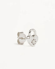 Load image into Gallery viewer, BY CHARLOTTE SILVER CRYSTAL LOTUS HEART PADLOCK STUD EARRINGS