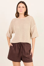 Load image into Gallery viewer, RE:UNION LIFESTYLE DARK CHOCOLATE TIE WAIST LINEN SHORT