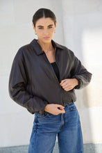 Load image into Gallery viewer, STORIES BE TOLD TROUPE CHOCOLATE PU LEATHER ZIP THROUGH BUBBLE HEM JACKET
