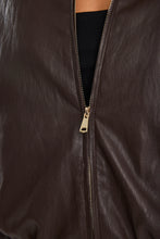 Load image into Gallery viewer, STORIES BE TOLD TROUPE CHOCOLATE PU LEATHER ZIP THROUGH BUBBLE HEM JACKET