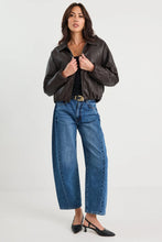 Load image into Gallery viewer, STORIES BE TOLD TROUPE CHOCOLATE PU LEATHER ZIP THROUGH BUBBLE HEM JACKET