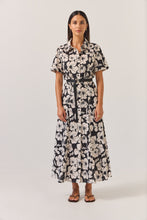 Load image into Gallery viewer, TUESDAY GODET SHIRT DRESS BLACK FLORAL
