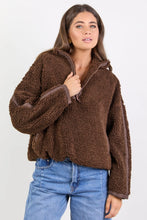Load image into Gallery viewer, STORIES BE TOLD UNTOLD CHOCOLATE CONTRAST DETAIL QUARTER ZIP SHERPA SWEATSHIRT