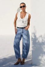 Load image into Gallery viewer, AMONG THE BRAVE GRADUATE LIGHT BLUE STRETCH BARREL JEANS